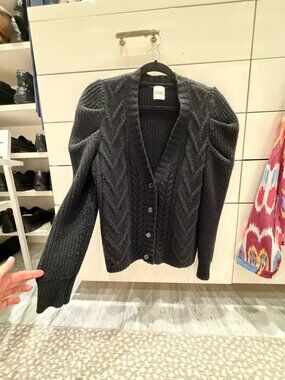 MADELEINE THOMPSON CASHMERE AND WOOL BLACK CARDIGAN SIZE M